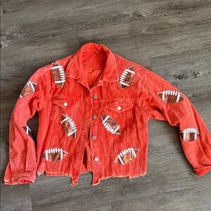 Orange Corduroy Jacket with Football Patches